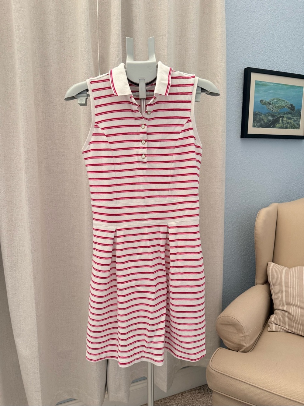 Tommy Hilfiger Sleeveless Pink White Stripe Polo Tennis Golf Preppy Knit Dress M